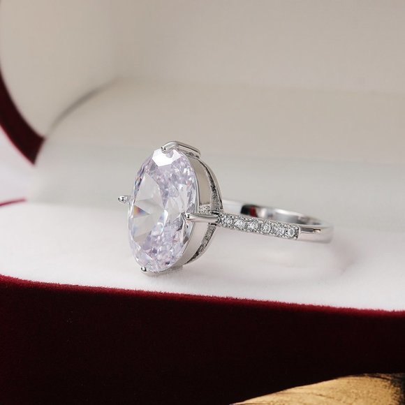 🌸925 Silver Crystal Pure Oval Thin Anillos Dainty Fashion Ring for Women, K816 - Picture 8 of 8